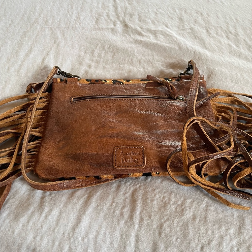 American darling, leather and leopard Crossbody with fringe